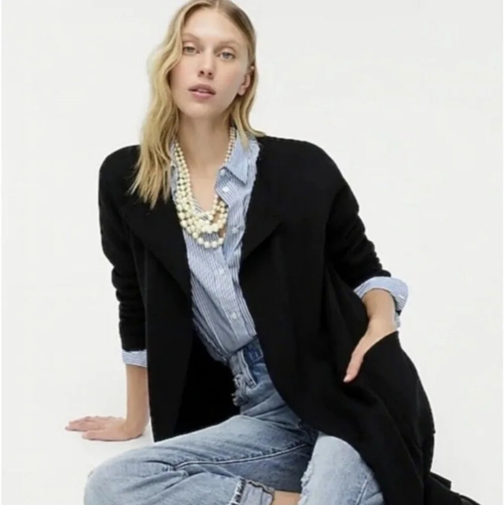 J. Crew Women's Blazer 365 Sophie Merino Wool Blend Swaeter Cardigan Black Sz XS